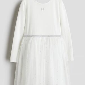 White Sparkly Jersey Dress With Tulle Skirt, H&M Size 6-7 Years Dress